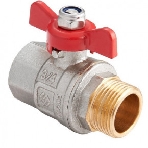 Кран шаровой полнопроходной MVI Premium  - 1/2" (НР/ВР, PN40, Tmax 150&deg;С, ручка-бабочка красная)